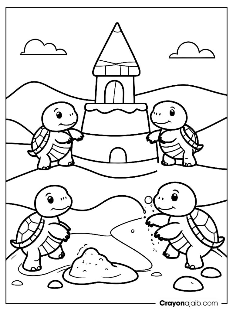 Playful turtles building a sandcastle ca