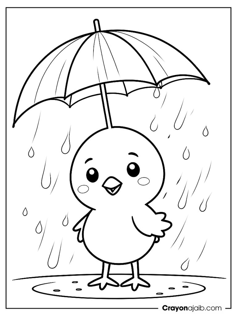 Rainy day chick coloring page ca