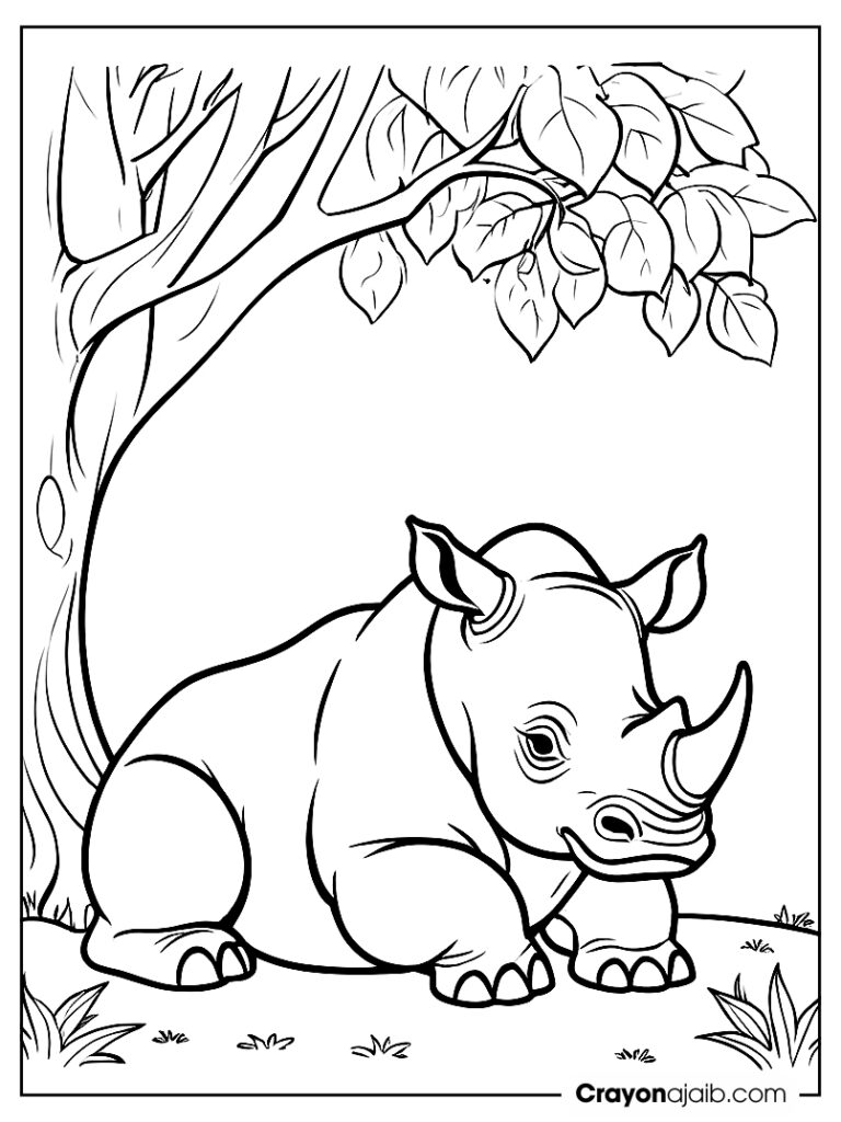 rhino coloring pages Resting rhino scene coloring page ca