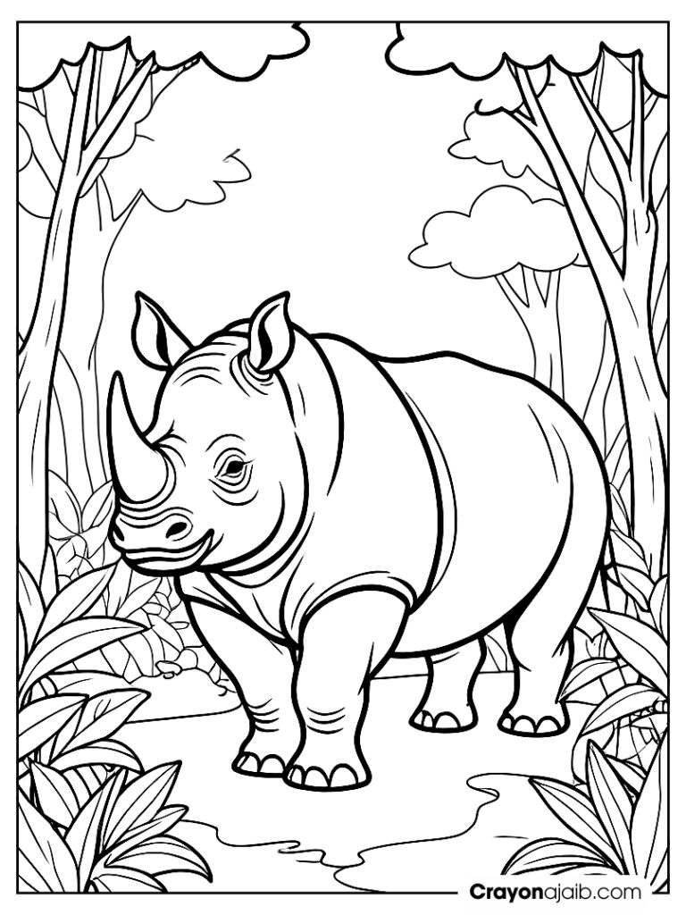 Rhino habitat scene coloring page ca