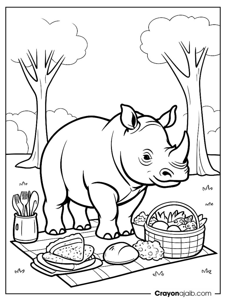 Rhino picnic coloring page ca