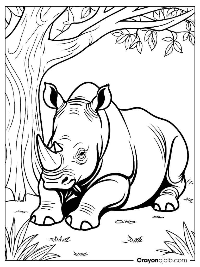 Rhino under the tree coloring page ca