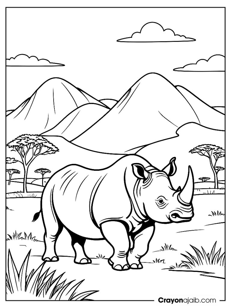 Rhino walking coloring page ca