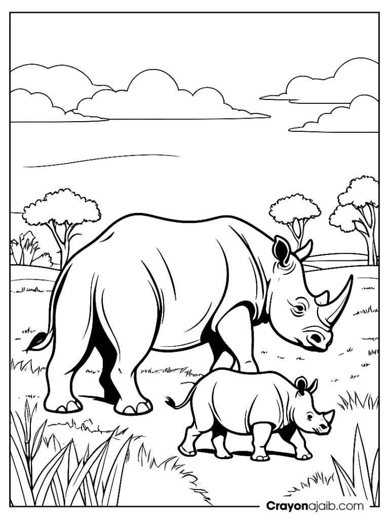 Rhino and calf coloring page ca