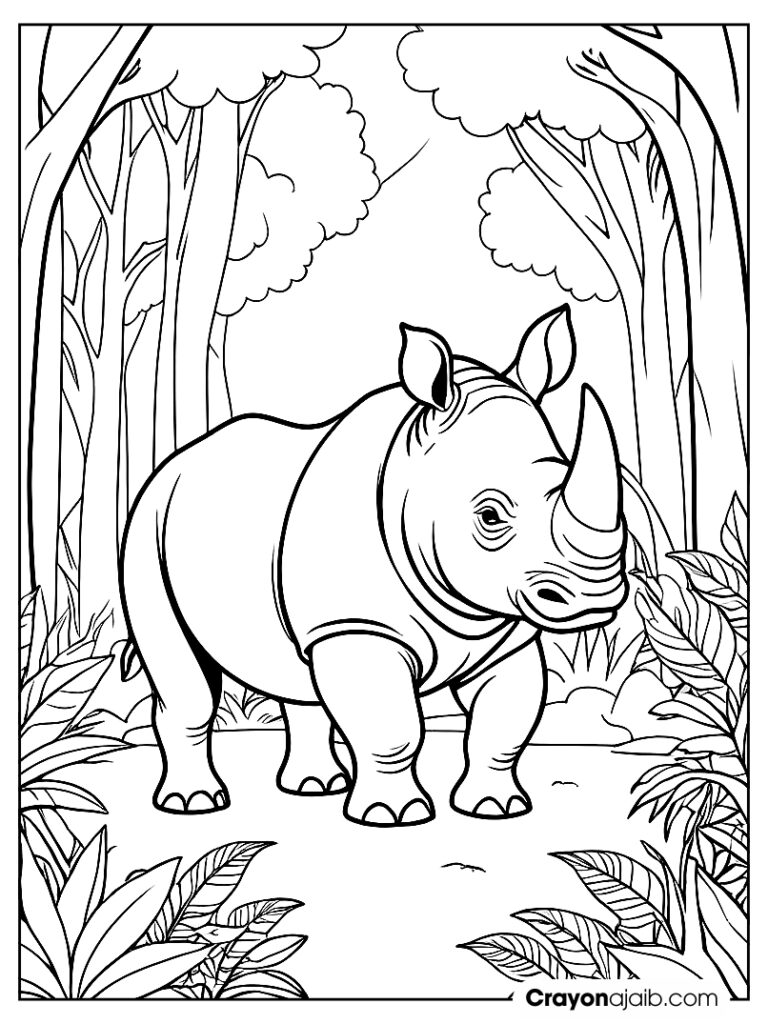 Rhino in tall grass coloring page ca