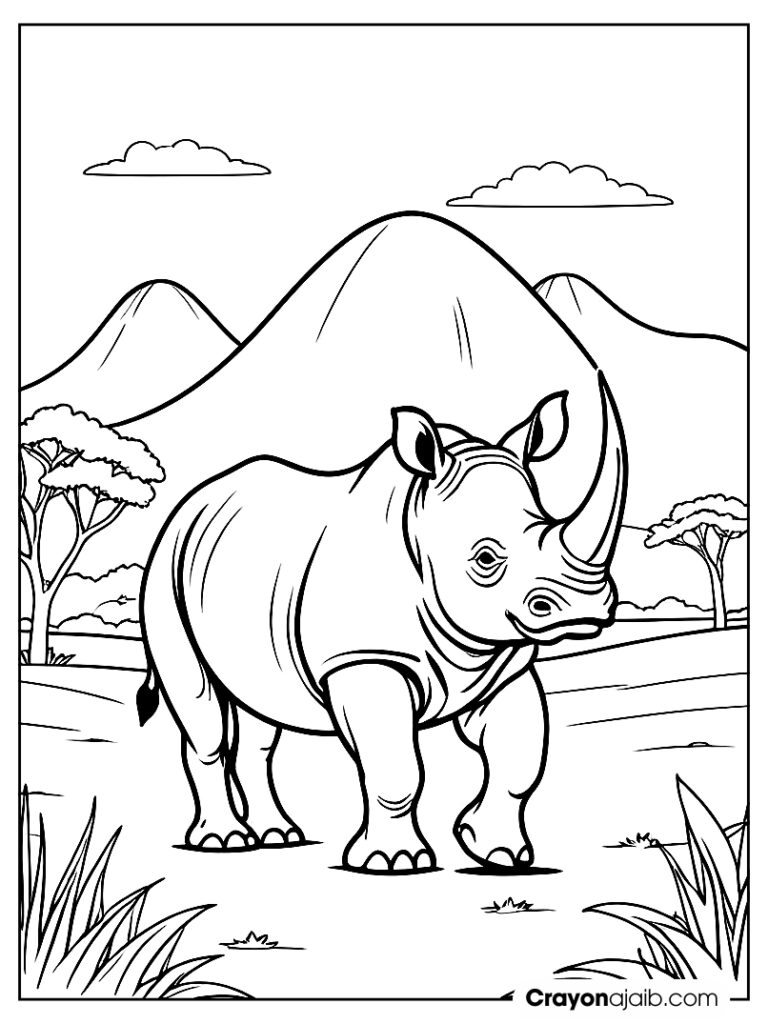 Rhino in the savannah coloring page ca