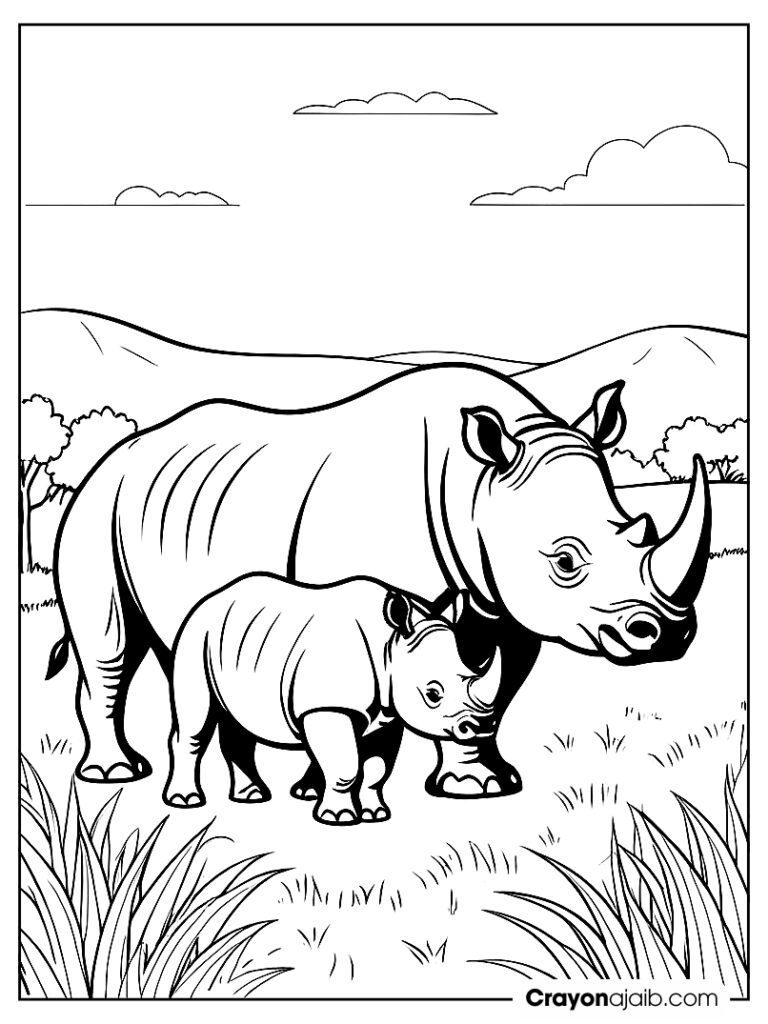 Rhino with baby coloring page ca