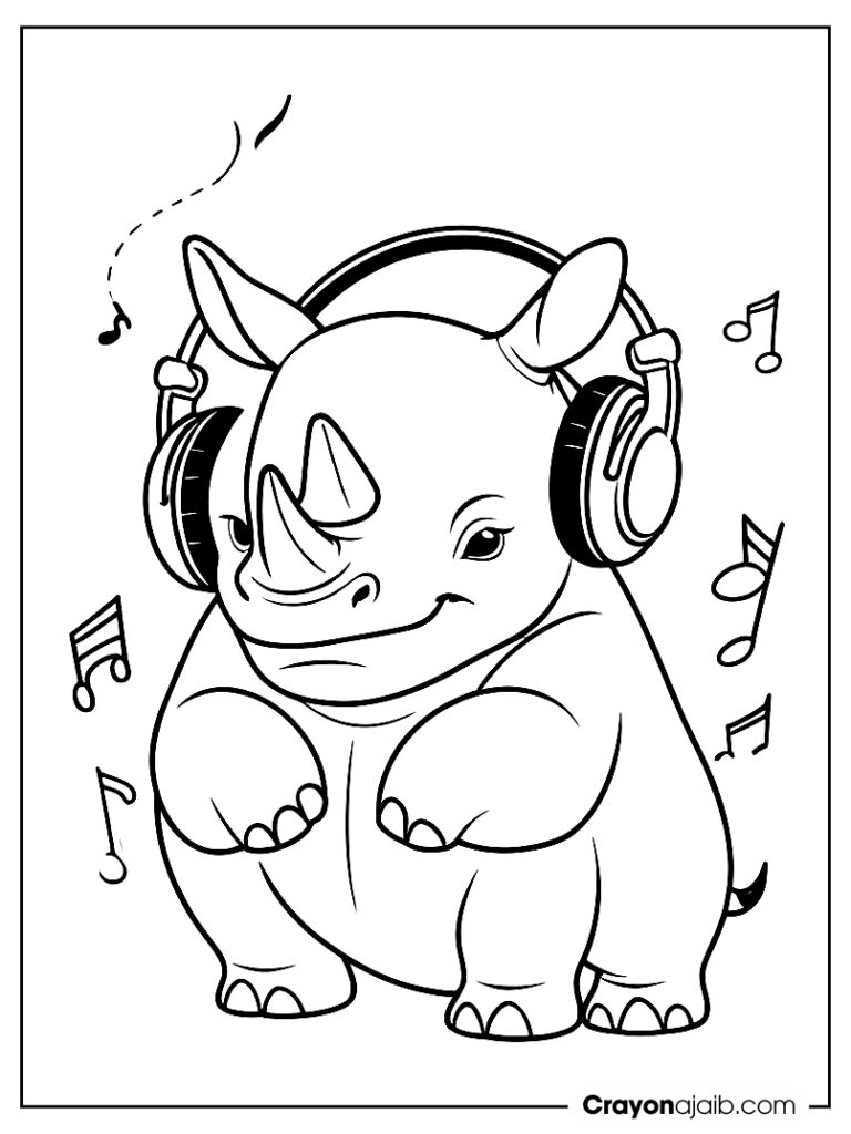 Rhino with headphones coloring page ca