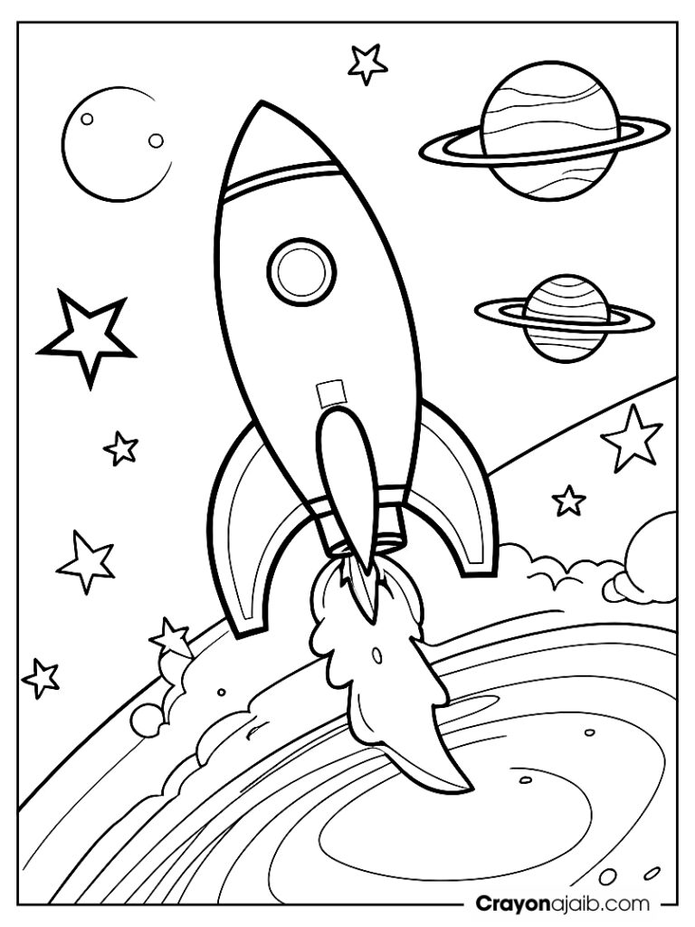 Rocket ship taking off from earth for kids ca