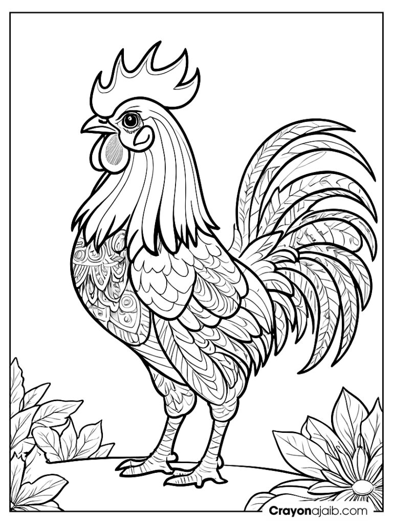 Rooster crowing coloring page ca