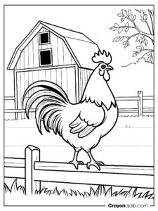 Rooster on fence coloring page ca