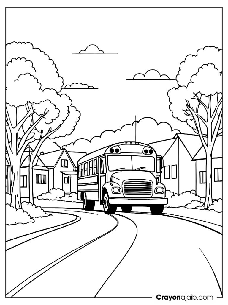 School bus driving past houses for early learners (1) ca