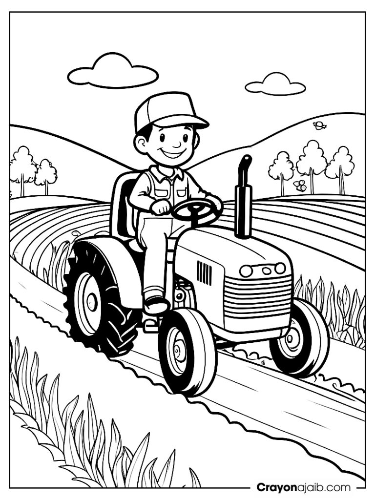 Simple farmer on tractor coloring page ca