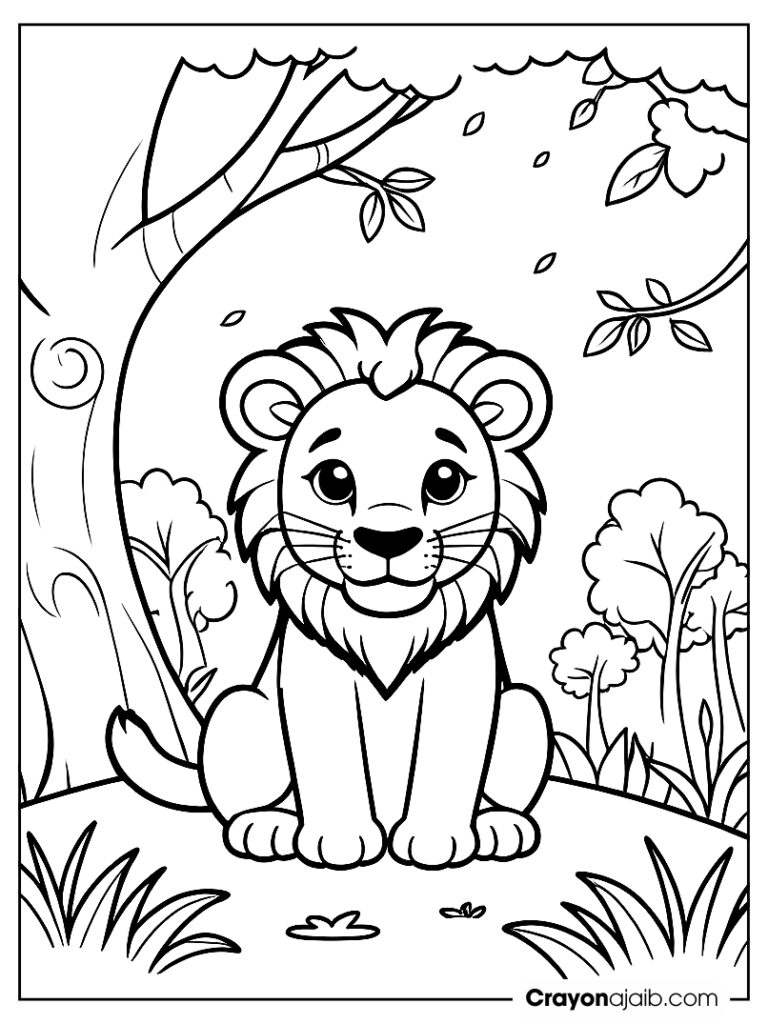 Simple outline lion coloring page ca