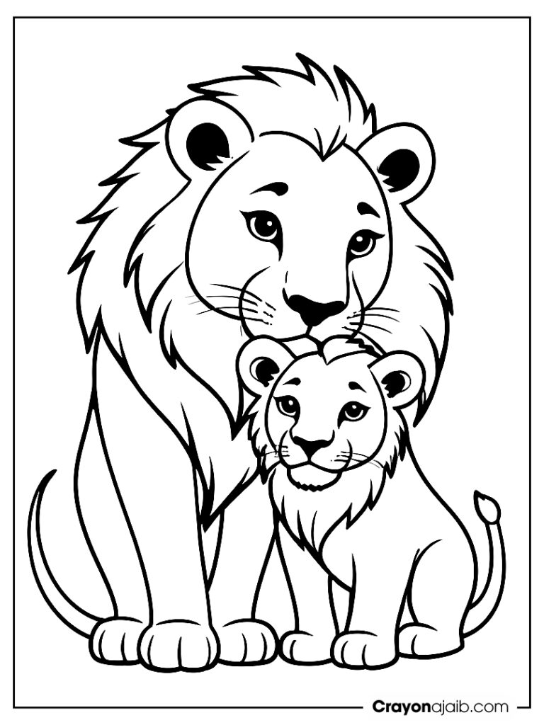 Simple outline lion family coloring page ca