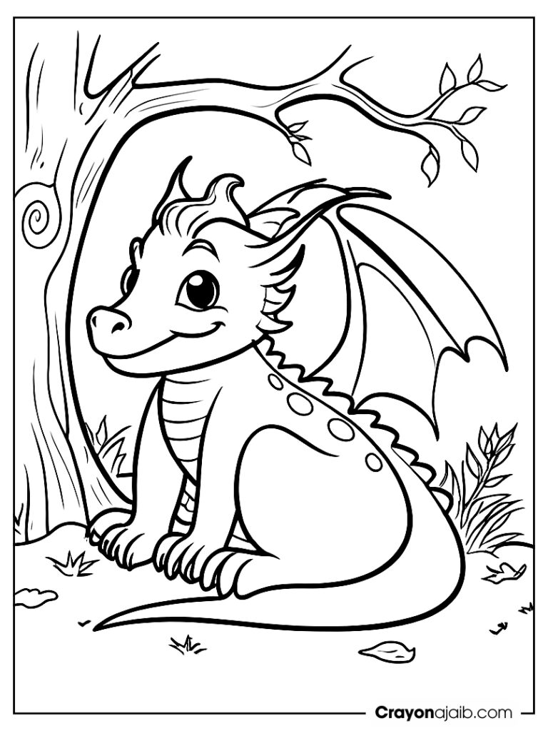 Sleepy dragon resting under a tree crayonajaib