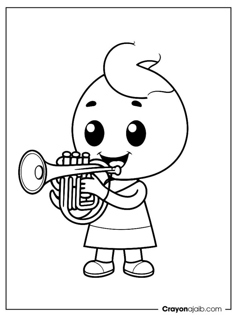 Smiling trumpet coloring page for kids ca