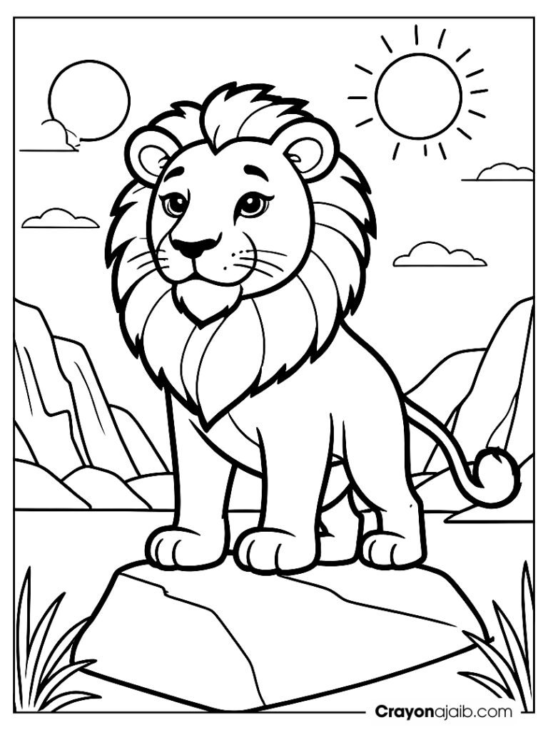 Standing lion nature scene coloring page ca