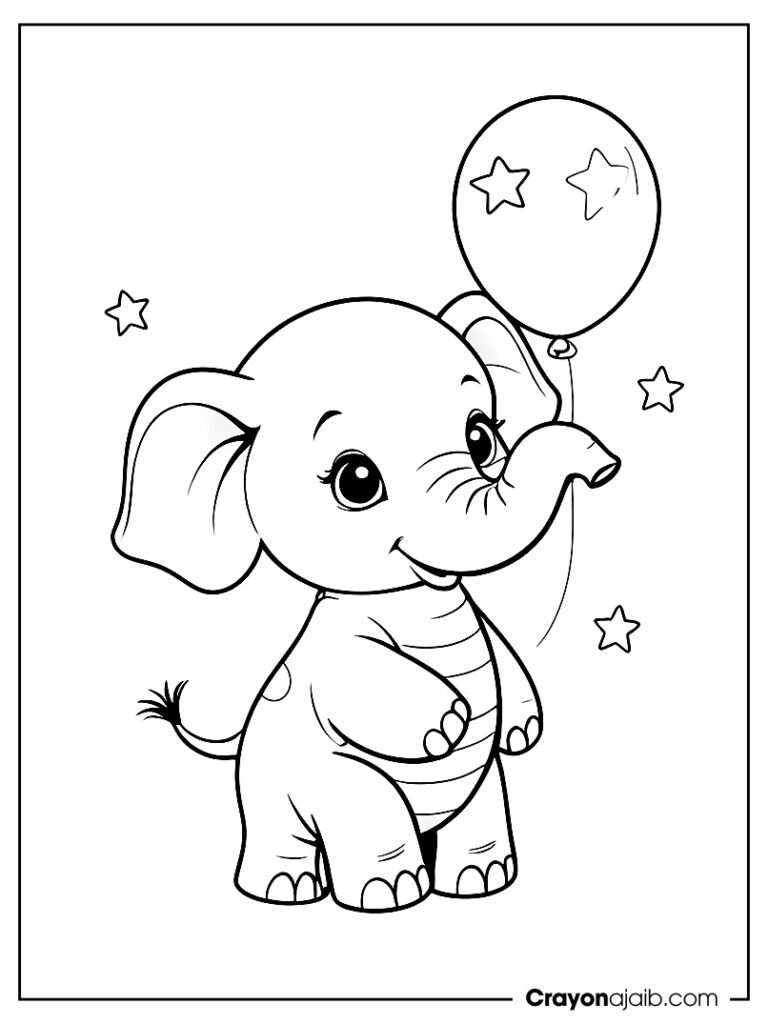 Star balloon baby elephant coloring page ca