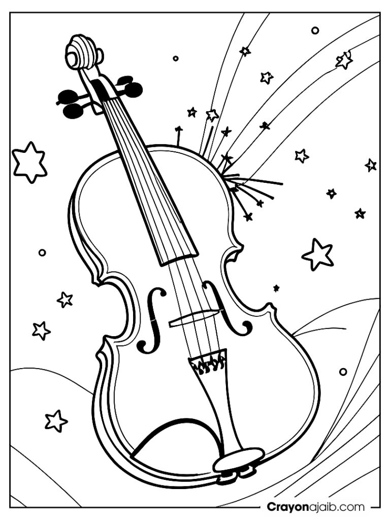 Starry violin design for preschool coloring ca