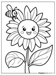 Sunflower and bee line drawing ca