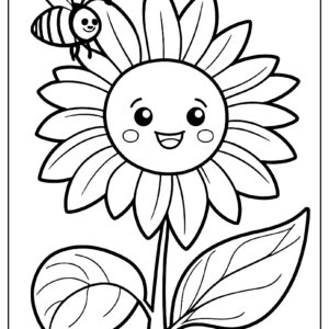 Sunflower and bee line drawing ca