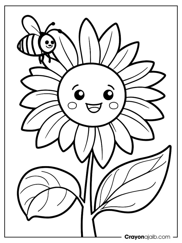 Sunflower and bee line drawing ca