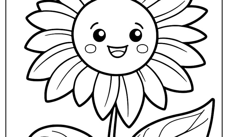 Sunflower and bee line drawing ca