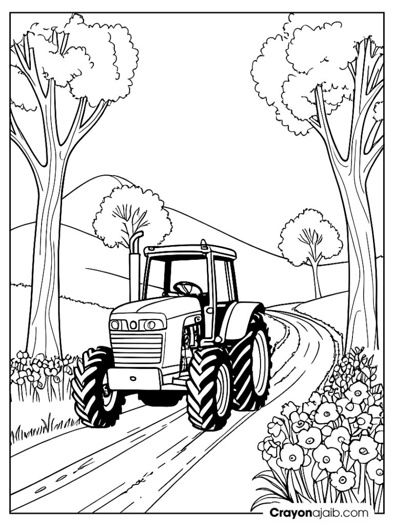 Tractor on a dirt road surrounded by nature ca