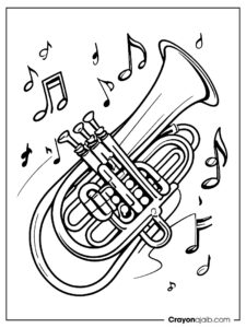 Trumpet with musical notes for kids coloring pages ca