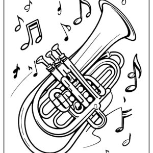 Trumpet with musical notes for kids coloring pages ca