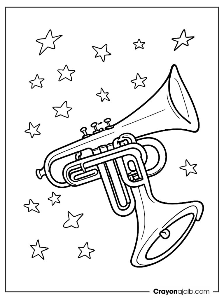 Trumpet with stars coloring page ca