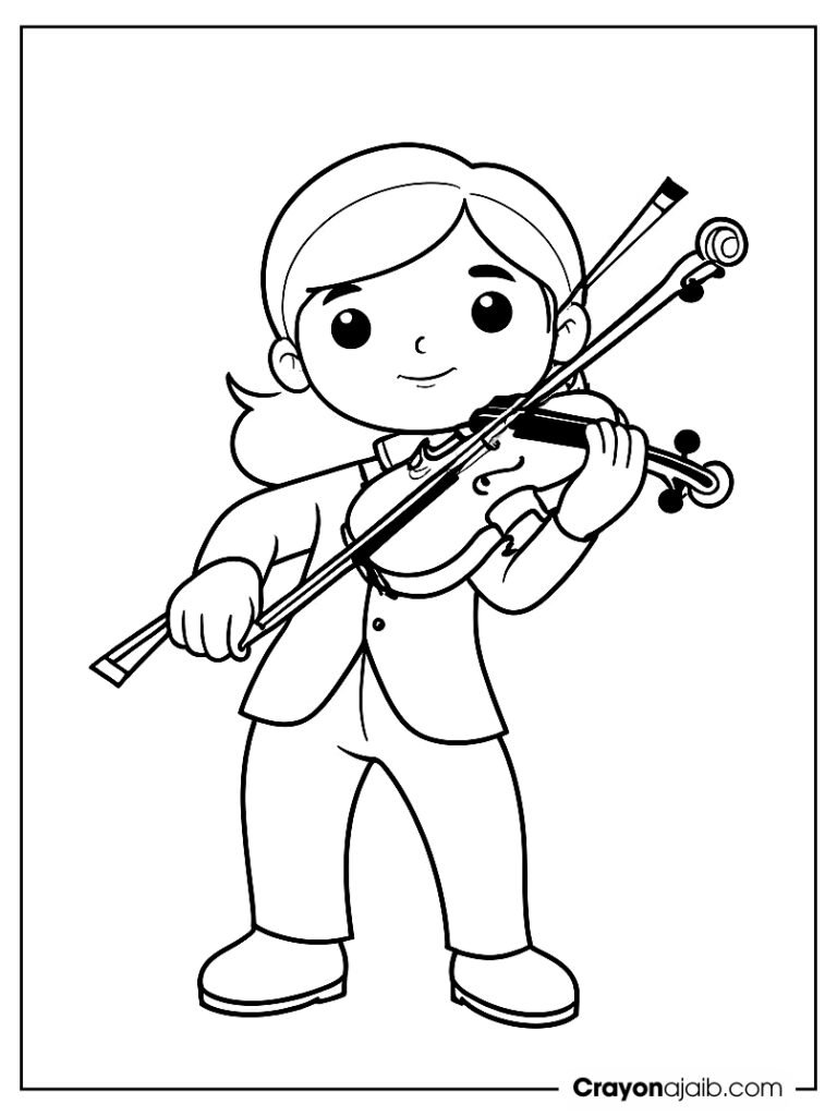 Violin cartoon with bow coloring page ca