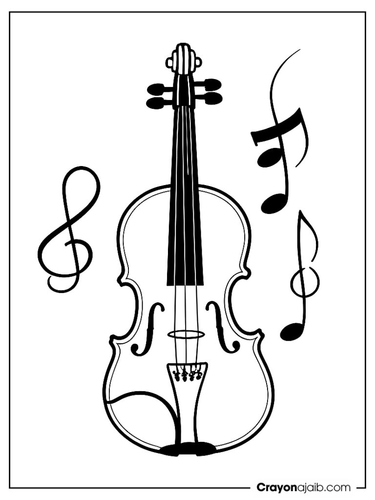 Violin and note simple coloring page ca