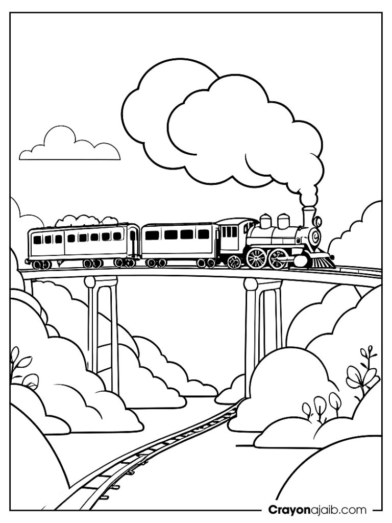 Whimsical train crossing bridge design ca