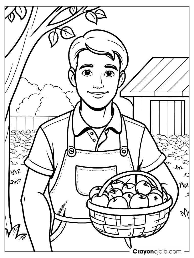 Young farmer with basket coloring page ca