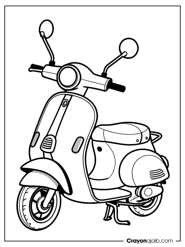 Adorable scooter image features simple, rounded wheels and a soft handlebar ca