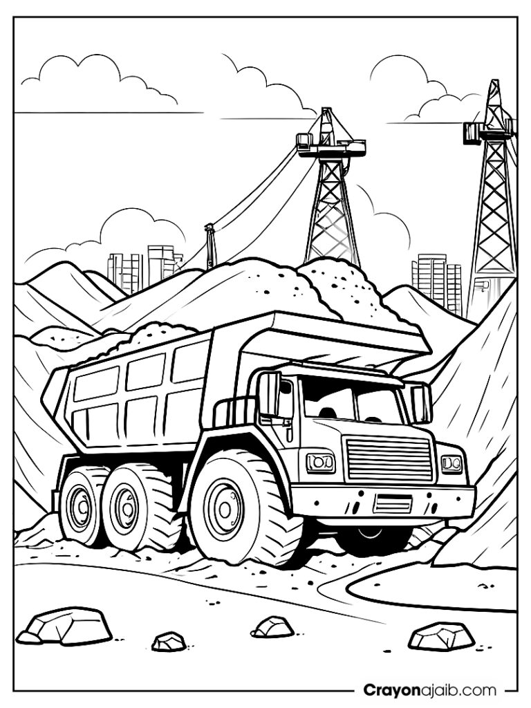 Dump truck on a construction site with a pile ca