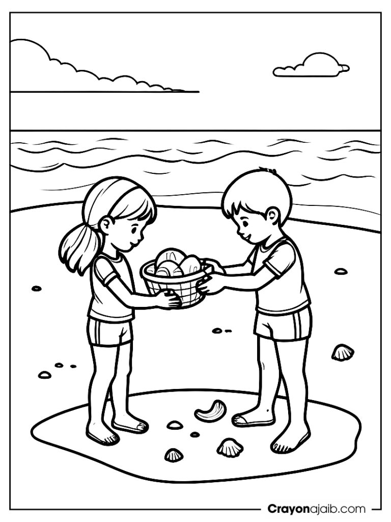 Free illustration of kids picking seashells ca