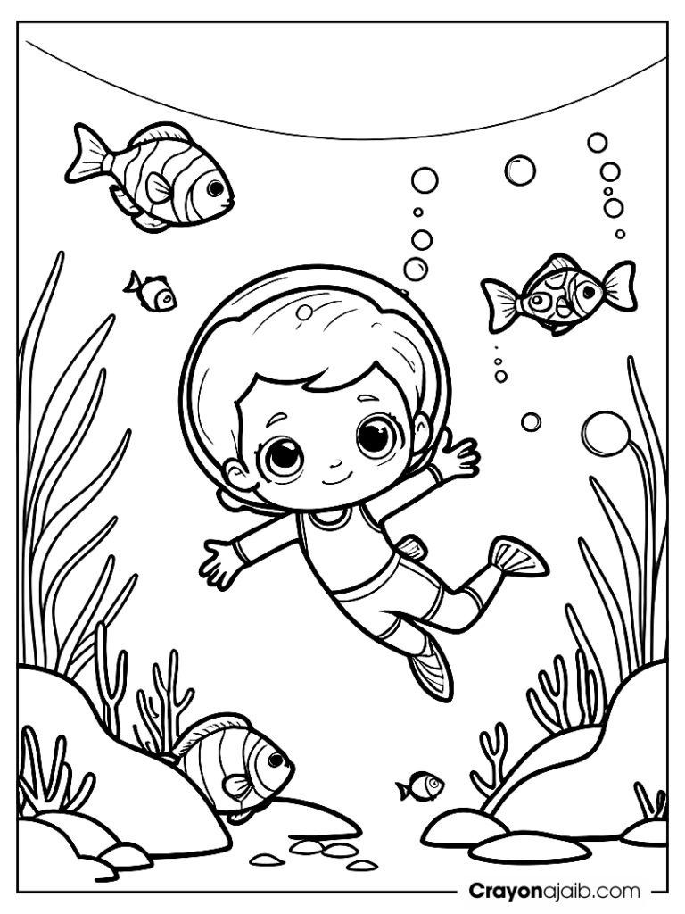 Free printable child snorkeling in shallow waters ca