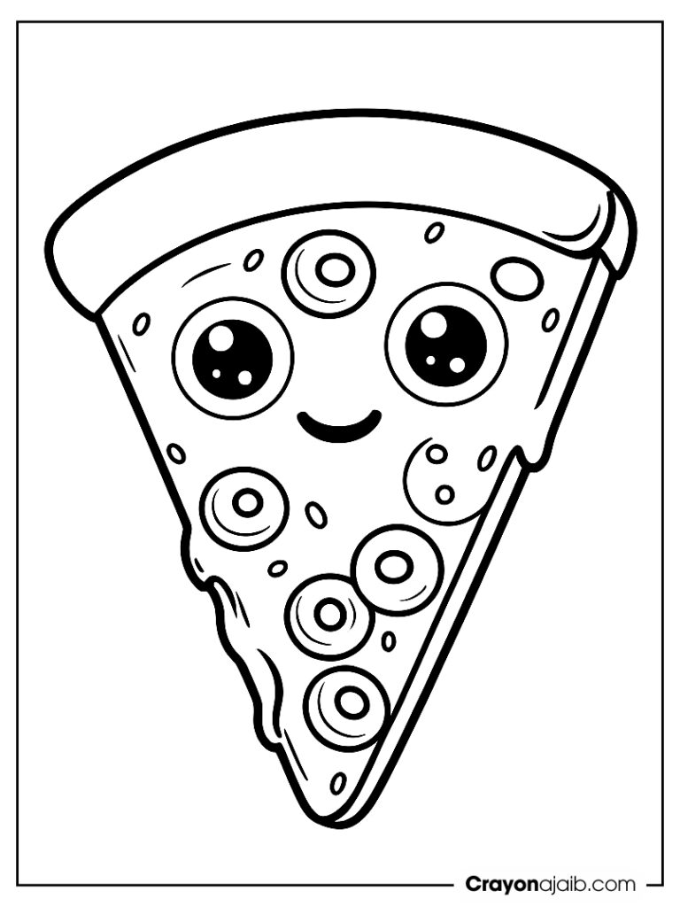 Friendly pizza slice is perfect for introducing young children to coloring ca