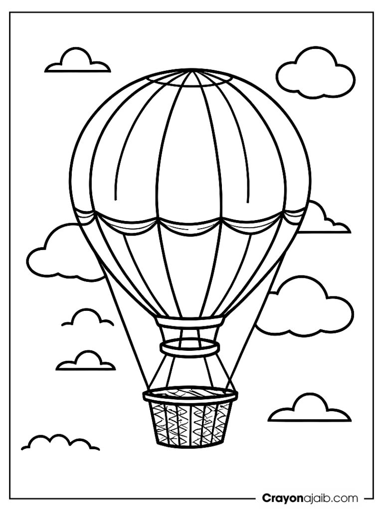 Hot air balloon floating in the sky with a simple basket ca