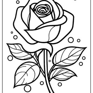 Lovely rose with raindrops is designed for easy coloring ca