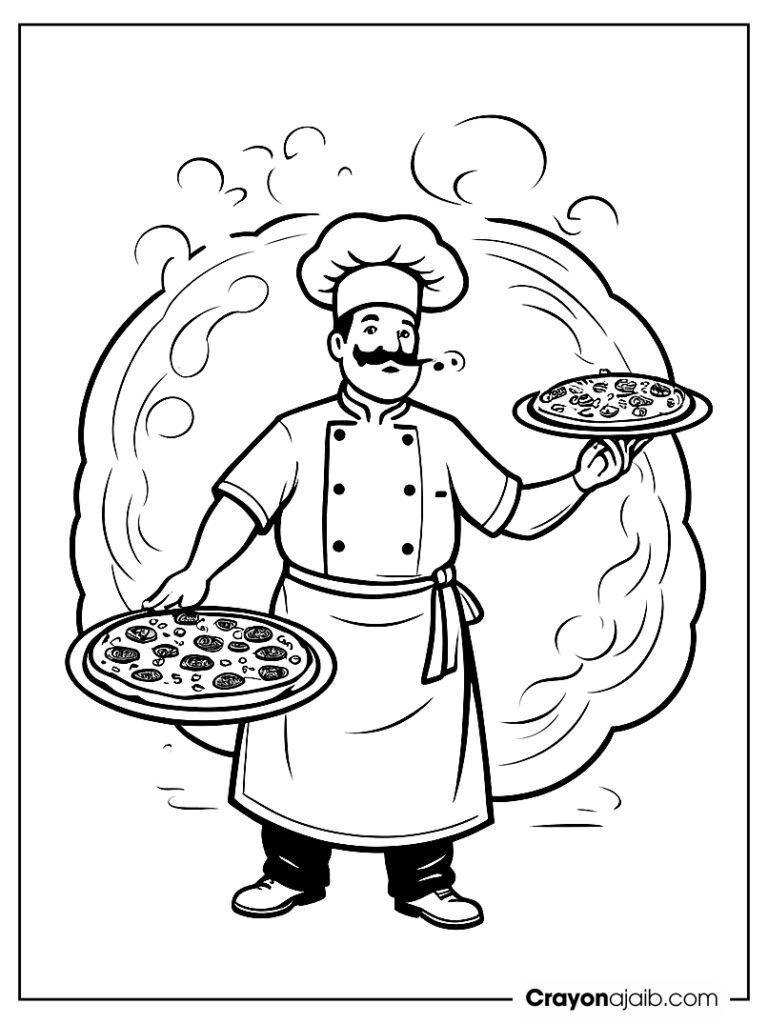 Pizza chef holding a large pizza with steam rising from it ca