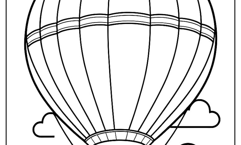 Simple hot air balloon with rainbow stripes ca