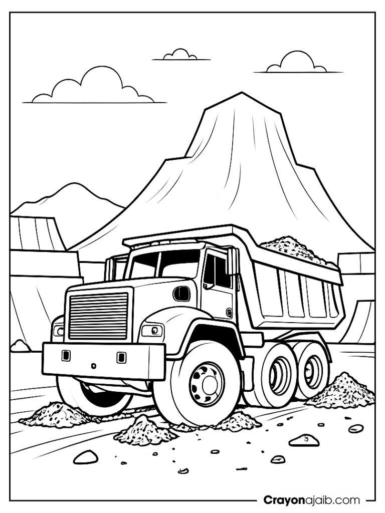 Simple image of a dump truck carrying dirt at a construction site ca