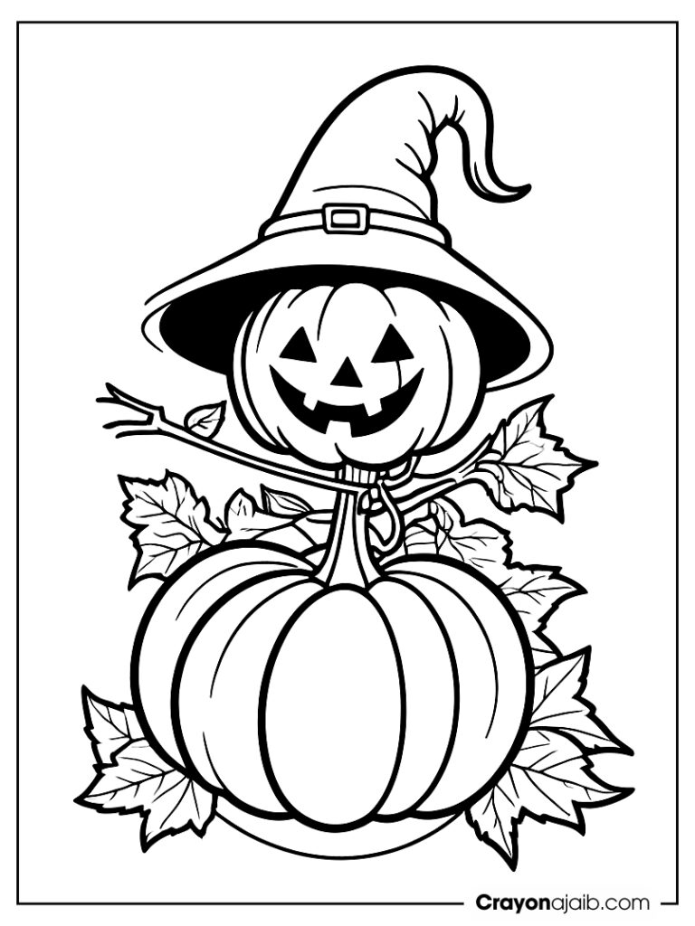 Umpkin with witch's broom for halloween crayonajaib