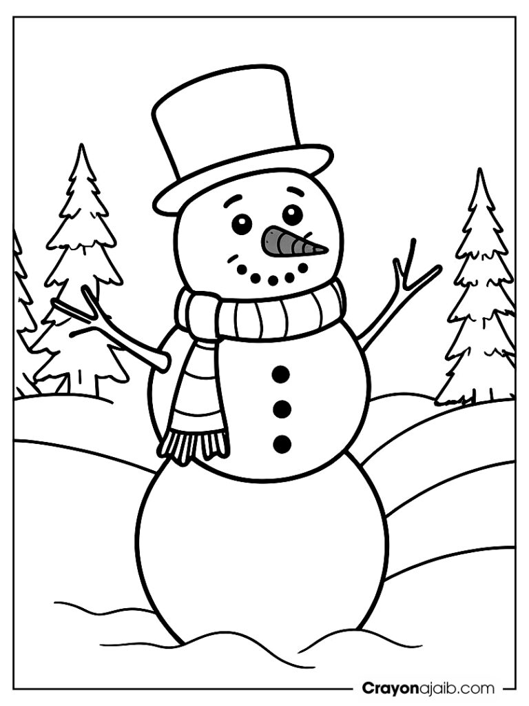 Cheerful snowman with scarf and hat ca