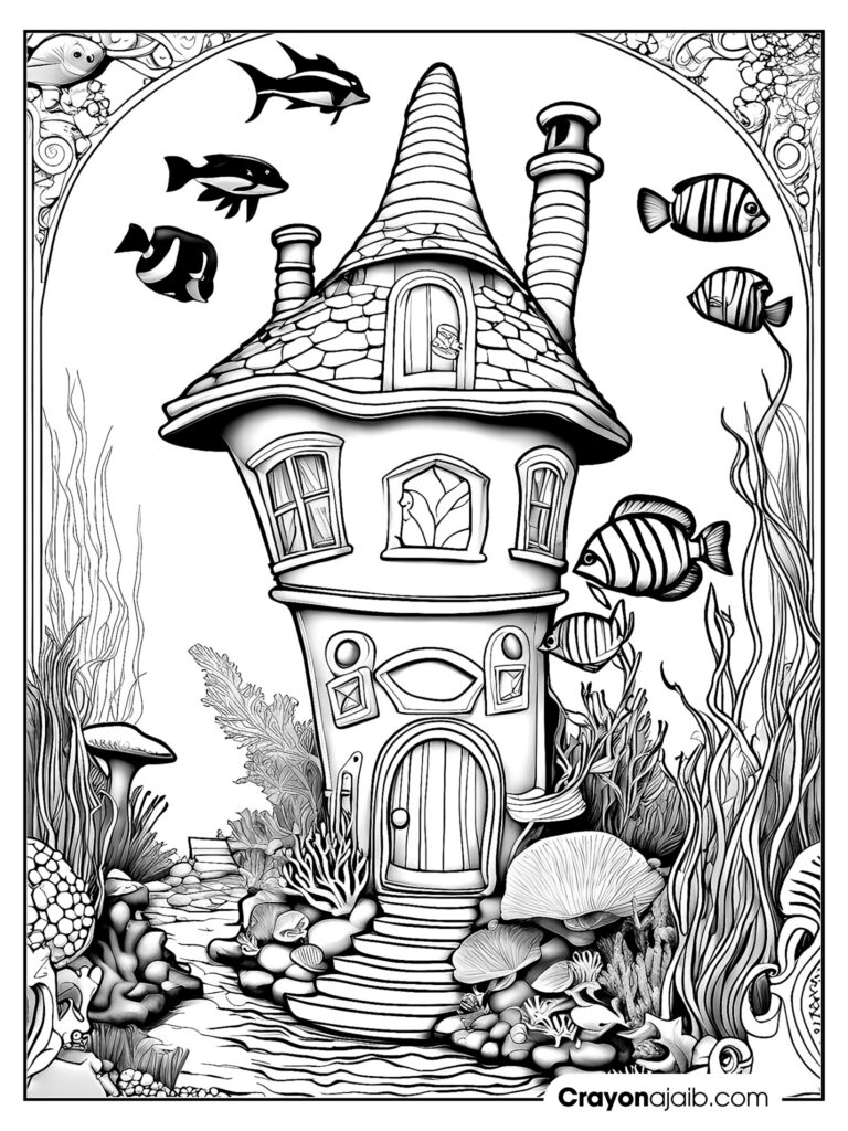 Craft a fairy tale whimsical fairy house coloring pages to print