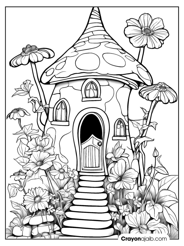 Create your own fairy tale printable fairy house coloring pages